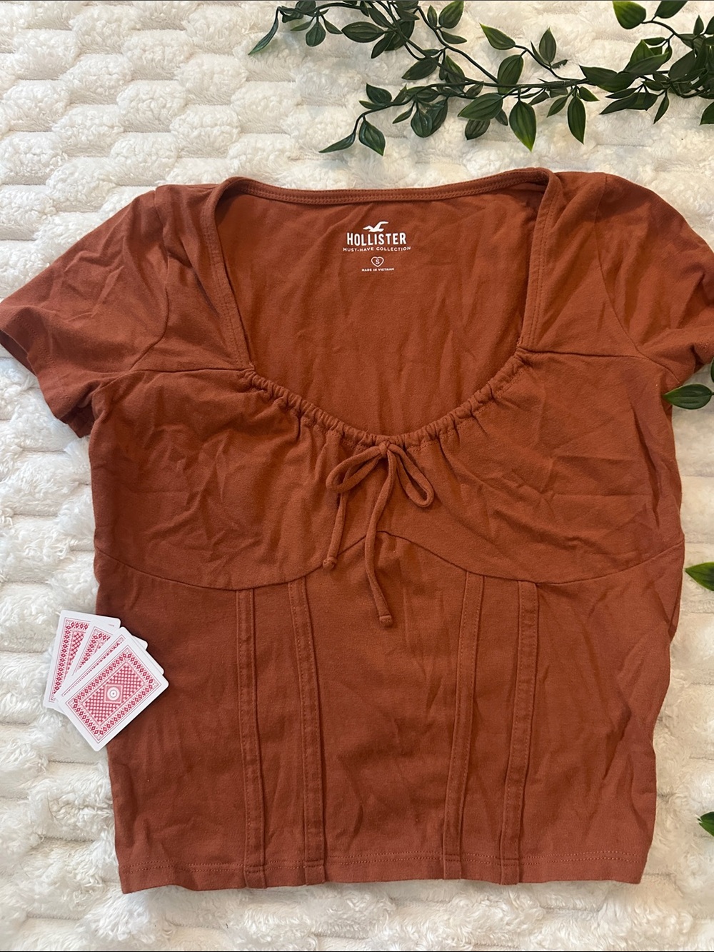 Hollister Rust Scoop Neck Short Sleeve Top with Front Tie